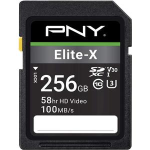 PNY 256GB Elite-X Class 10 U3 V30 SDXC Flash Memory Card - 100MB/s, Class 10, U3, V30, 4K UHD, Full HD, UHS-I, Full Size SD (Pack of 1)