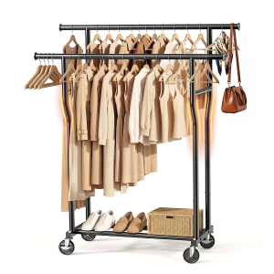 Clothes Rack, Double Rods Rolling Clothing Rack for Hanging Clothes