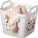 Flexible Plastic Laundry Basket - Square Storage Hamper with Side Handles for Easy Carrying - Versatile Organizer for Laundry, and Household Storage, 28 Litter White