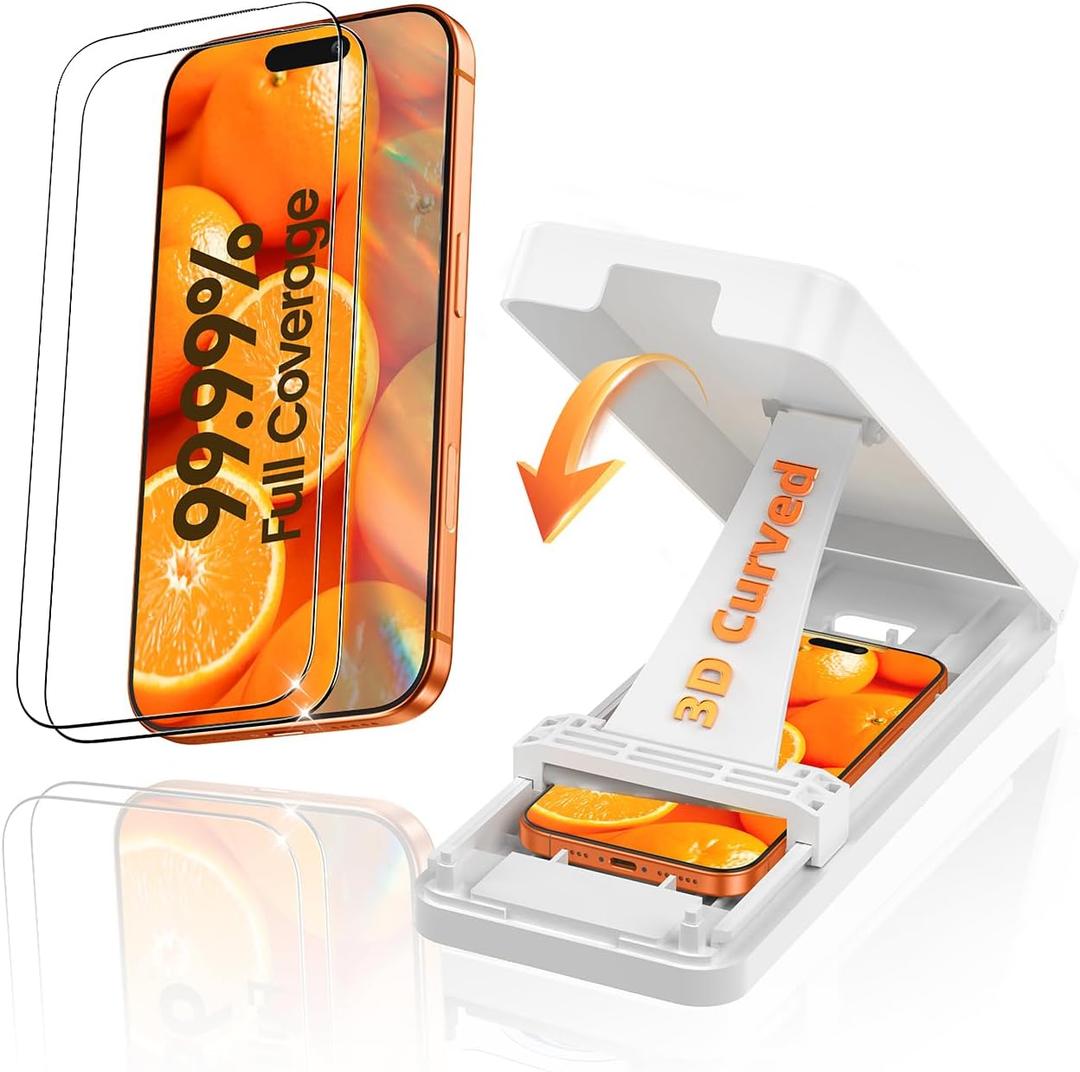 Shatterproof Tempered Glass Screen Protector for iPhone 16 Pro, Reusable Installation Tool, Anti-Glare 3D Thermal Bending, 9H+ Hardness, Military Grade Drop Protection, Bubble-Free, Anti-Fingerprint 2-Pack