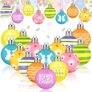 Syhood 24 Pcs Easter Tree Ornaments 2 Inch Easter Egg Decorations for Small Tree Bunny Rabbit Flower Hanging Ball Ornaments Spring Home Decor for Basket Stuffer Fillers Holiday Party Decor Supplies
