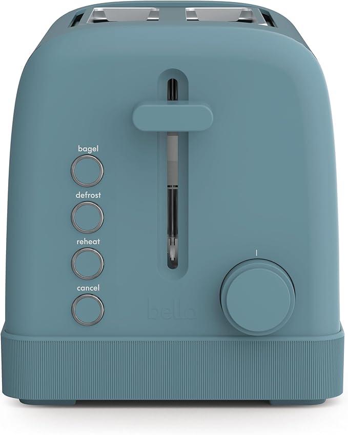 bella 2 Slice Slim Toaster, Fitsanywhere™ Kitchenware, 6 Setting Shade Control with Reheat & Cancel Buttons, Fits Sourdough, 10” Long Slot, Anti Jam & Auto Shutoff, 900 Watt, Surf