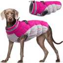FUAMEY Dog Coat - Warm Winter Jacket with Padded Fleece, Reflective, Waterproof & Windproof, Built-in Harness, Rose Red, Large (Large(chest:24in), Pink)