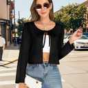 Wedtrend Women's Lightweight Cardigans for Women Long Sleeve Bolero Shrug Cropped Cardigan Tie Front Open Front Rib Knit Top (Black, XXL)
