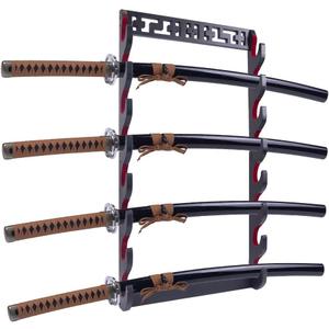8 Tier Sword Stand, Wooden Sword Holder Wall Mount,Premium Wooden Katana Holder, Red Velvet Padded Katana Stand