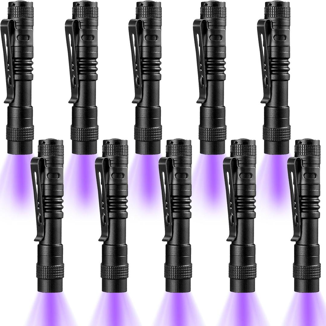 Beieverluck 10 Pack UV Black Light Flashlight Mini 395nm Pen Light with Clip LED Handheld Blacklight Detector for Leak Pet Urine Hotel Inspection Dry Stain and Bed Bug, Small