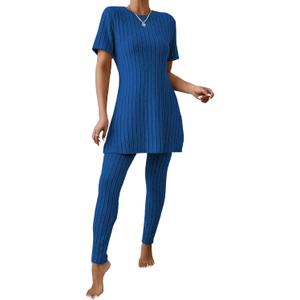 PINSV Womens 2 Piece Outfits Casual Sets Short Sleeve Top and Pants Lounge Sets Tracksuit, S