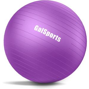 GalSports Anti-Burst Slip Resistant Stability Ball - Swiss Ball for Home Gym & Physical Therapy (L(26ines/65cm/With Pump), Purple)