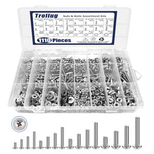 1110PCS Nuts and Bolts Assortment Kit, Stainless Steel Hardware Assortment Kit with Assorted Screws, Nuts, Bolts and Washers#4-40#6-32#8-32#10-24