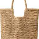 Straw Beach Bags for Women - Summer Woven Tote Bag Shoulder Handbags, Large Beach Bag for Women for Holiday (Khaki)