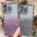 Cute Compatible with iPhone 14 Pro Max Case Rectangle Edge for Women,Luxury Glitter Case with Bling Rhinestones Sparkle Slim Camera Protective 14 Pro Max Case - 6.7 inch (Black)