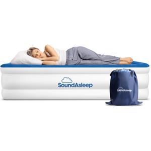 SoundAsleep Products Dream Series Luxury Air Mattress, ComfortCoil Technology, Built-in High Capacity Pump for Home, Camping- Double Height, Adjustable, Inflatable Blow Up, Portable (King Size) (Blue)