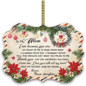 HYTURTLE to My Mom Christmas Ornament 2025 Tree Decoration Gifts from Daughter - Best Mom Gifts from Daughter - Inspirational Motivational Gift for Mother - Christmas Decor Aluminum Ornament Keepsake
