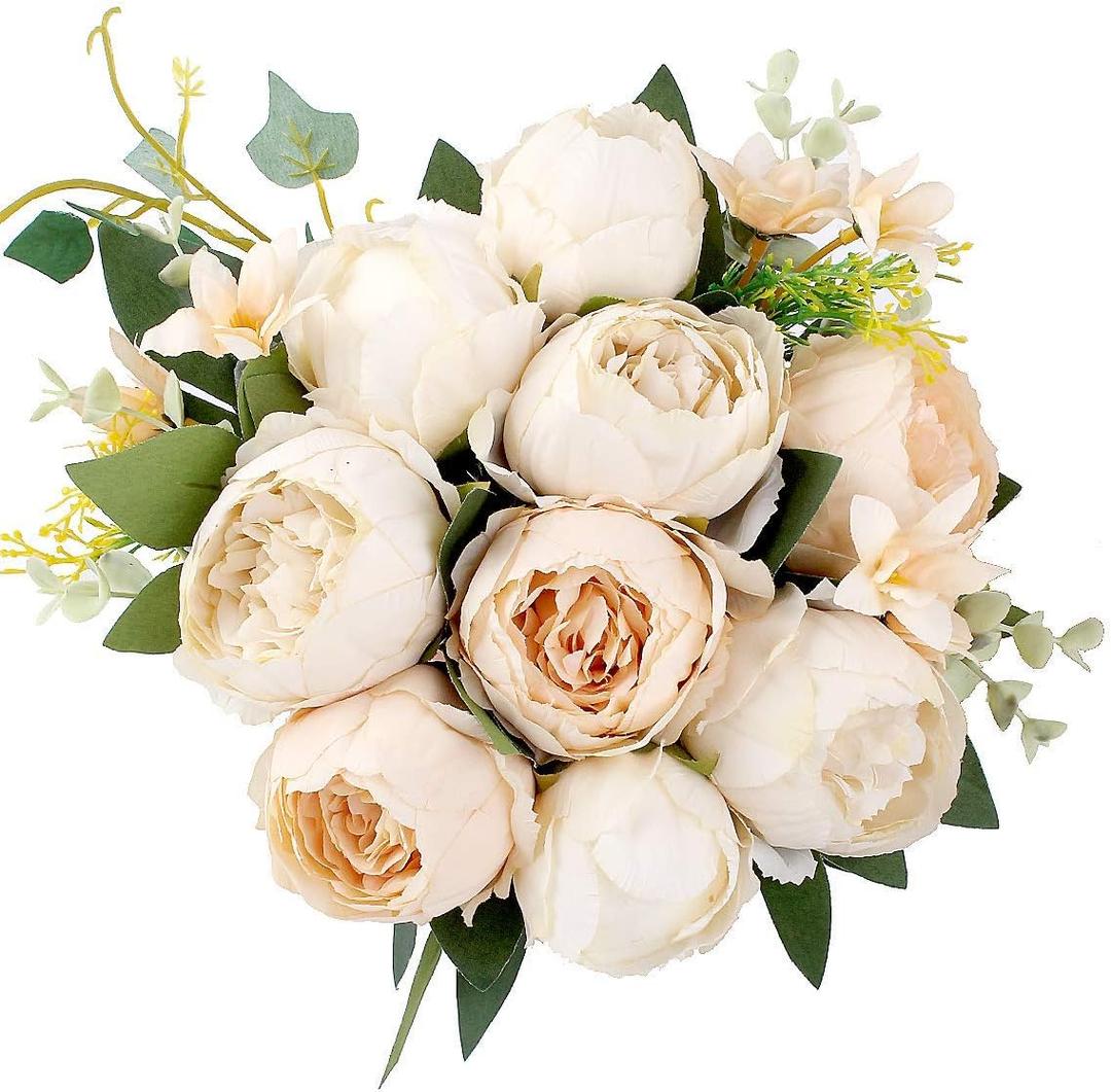 ShengyuanLouiesya Artificial Flowers Fake Silk Peony Flower Bouquet Floral Plants Decor for Home Garden Wedding Party Decor Decoration (Champagne Cream)