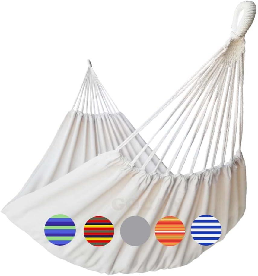 Brazilian Double Hammock 2 Person 330X150cm Load 500Pound Cotton Hammock for Patio Porch Garden Backyard Lounging Outdoor and Indoor (Beige) (XX-Large)