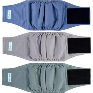 Paw Legend Washable Dogs Diapers Male Dog Belly Bands for Male Dogs Diapers Reusable Puppy & Doggie Diapers Male (3 Pack, X-Large) (Black, Grey, Blue)