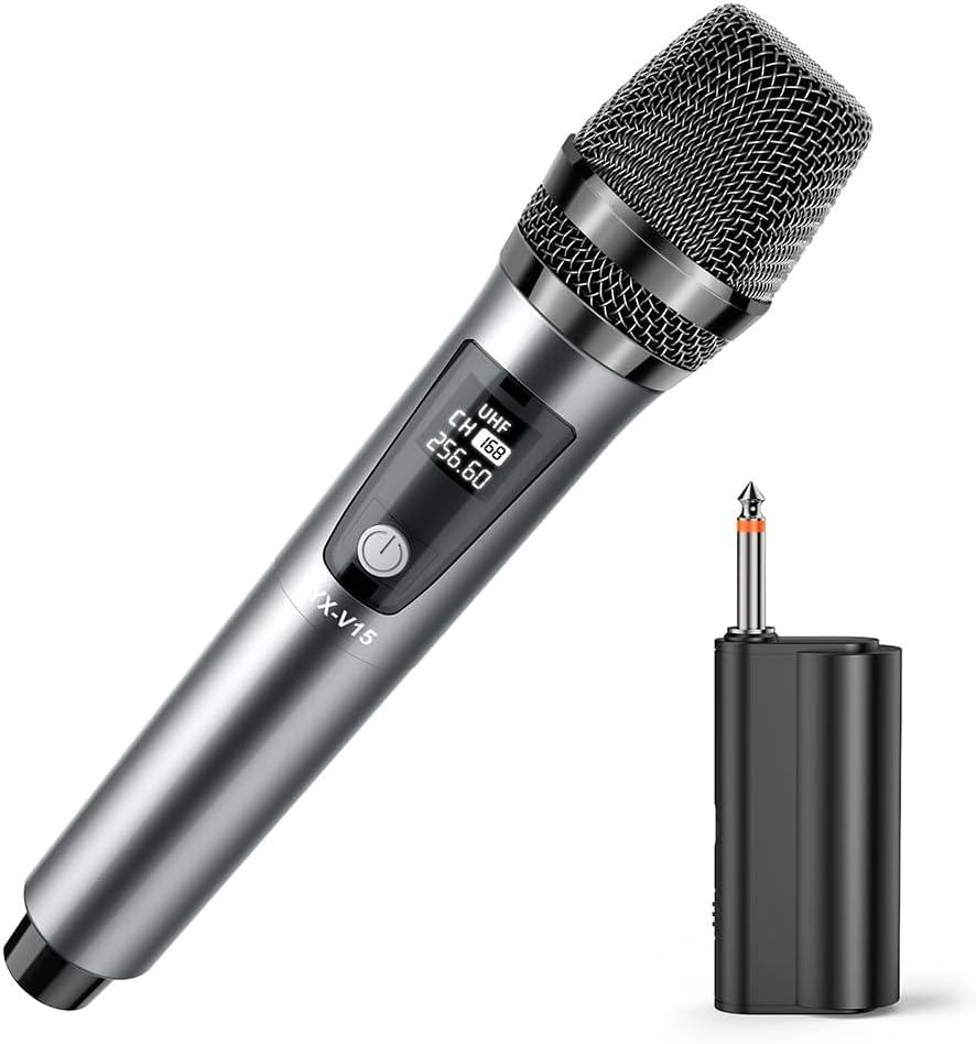 JYX Wireless Microphone, Professional UHF Metal Handheld Dynamic Mic System with Rechargeable Receiver 1/4''(6.35mm) Plug, for Amplifier, PA System, Karaoke Singing, Wedding, Party, Speech, Church