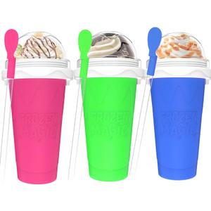 3PCS Slushie Maker Cup - DIY Magic Quick Frozen Smoothies Cups for Homemade Milk Shake Ice Cream Maker, Portable Cooling Cup, Double Layer Squeeze Slushy Maker Cup, Birthday Gifts for Kids Mom, 350 ml