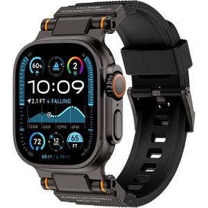 FOAMUNOC Rugged Band Compatible with Apple Watch Ultra 3/2/1 Band 49mm/46mm/45mm/44mm/42mm, Metal Connector with Silicone Strap for iWatch Ultra Series 11/10/9/8/7/6/SE3/SE2/SE/5/4/3/2/1, Black/Black