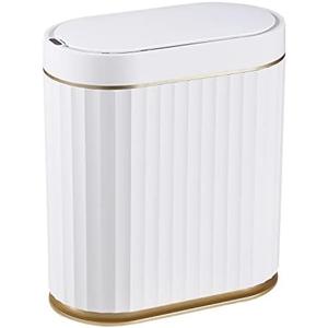 ELPHECO Automatic Motion Sensor Trash Can - 2 Gallon Slimline for Bathroom, Bedroom, Kitchen, Office - White with Gold Trim