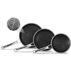 Non Stick Frying Pans Set, Hybrid Pans Set Nonstick (8+10+12inch),Pan for cooking, PFOA Free Kitchen set, Dishwasher and Oven Safe Cookware Sets, Induction Compatible Stainless Steel Skillets