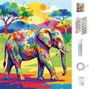 Paint by Numbers for Adults - Vibrant Pop Art Animals - Colorful DIY Acrylic Painting Kits - Psychedelic Lion, Hipster Cat, Boho Elephant & Sea Turtle - Modern Abstract Wall Decor - 16"x20" (Elephant)