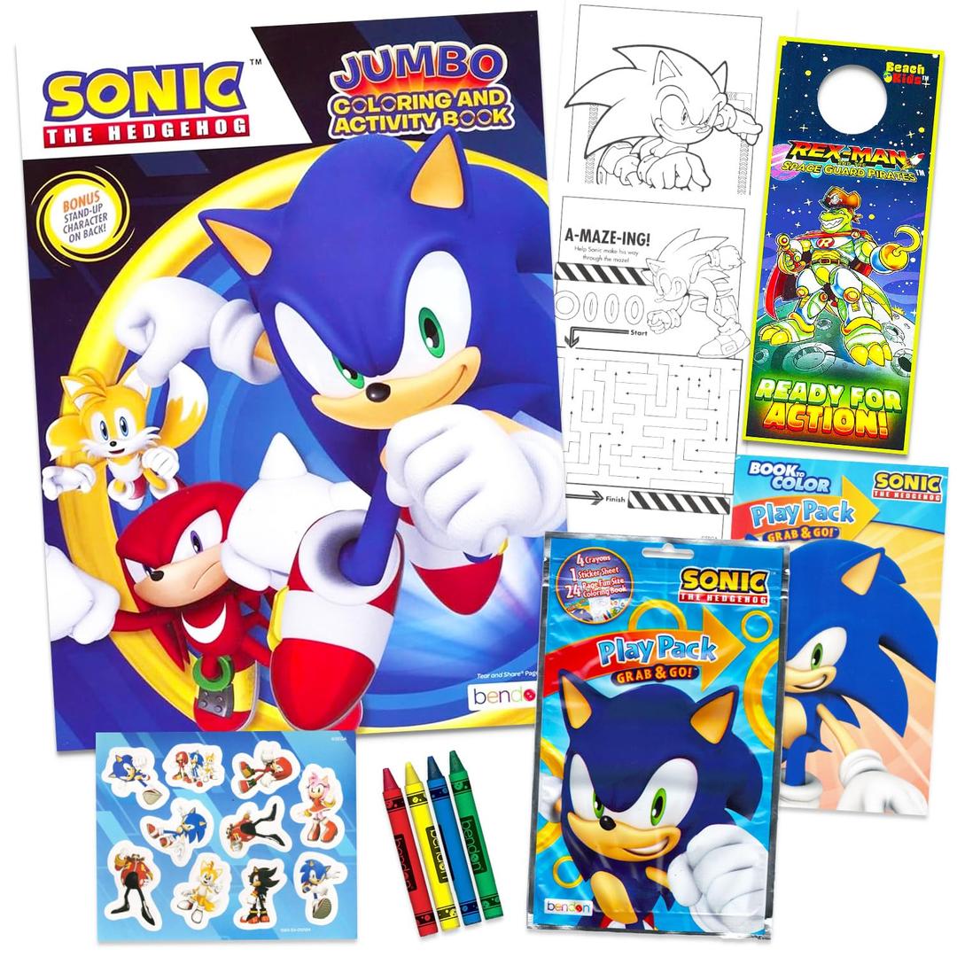 Sonic the Hedgehog Coloring Book for Boys - Sonic Coloring Set Bundle with Sonic Coloring Pages, Activities, Games Plus Sonic Stickers, Crayons, More | Sonic Activity Book Set for Kids Ages 4-8