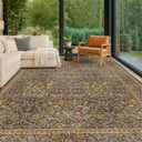 Vintage Floral Living Room Rug 8x10, Gold Brown Washable Area Rugs for Bedroom, Dining Room Under Kitchen Table, Oriental Low Pile Non-Slip Large Indoor Carpet with Taupe Yellow Earthy Tones