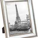 Isaac Jacobs 8x10 Champagne Mirror Bead Picture Frame - Classic Mirrored Frame with Dotted Border Made for Wall Display, Tabletop, Photo Gallery and Wall Art (8x10, Champagne)