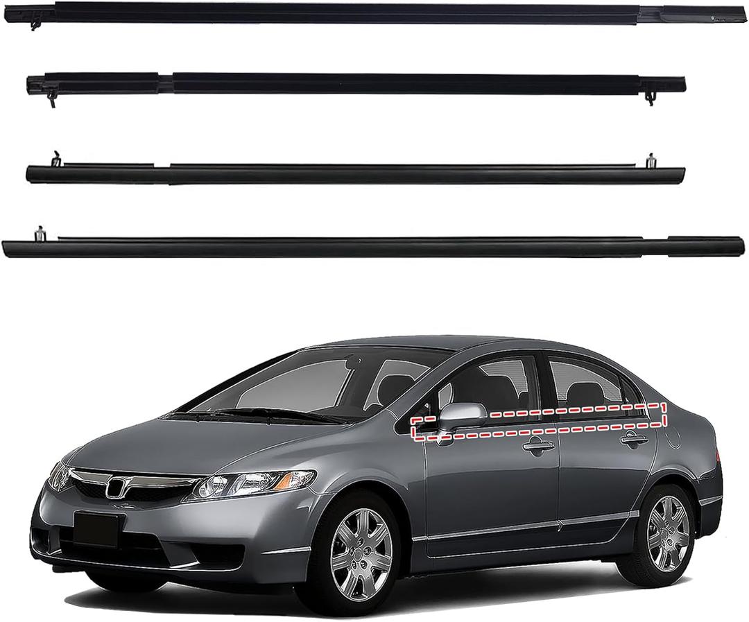 Car Window Weather Stripping Molding Trim Belt,Compatible with Honda Civic 2006-2011 4-Door Sedan, Replace#72410-SNA-A01 72450-SNA-A01 72950-SNA-A01 72910-SNA-A01