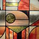 Faux Stained Glass Effect Window Privacy Film, Original Double-Sided Hand-Drawn Special Texture Static Cling Window Sticker, 16.93"x39.37", Mid Century Modern Pastel