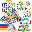 Magnetic Building Blocks, 72 PCS Pop Tubes & Balls Sensory Toy Set, STEM Montessori Educational Learning Activities for Kids 3+ Years (72 pcs)