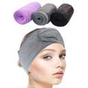 SINLAND Headband for Women Ultra Soft Adjustable Makeup Hair Band with Magic Tape, Stretch Head Wrap for Bath, Shower, Facial Mask, Yoga (Pack of 3), Grey,Purple,Black