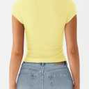 Women's Ribbed Button Down Shirt Cap Sleeve Tops for Women Button Up Knit Slim Fit Casual Y2K Crop Going Out Top (Yellow, S)