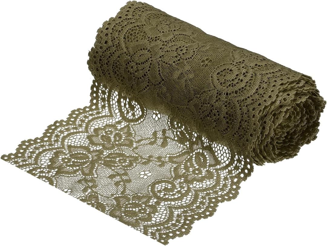 MECCANIXITY 6 Inch Wide 5 Yard Lace Ribbon Floral Pattern Army Green Lace Trim Ribbon for Sewing Making, and DIY Crafts, Gift Wrapping, Bouquets, Wedding Decor