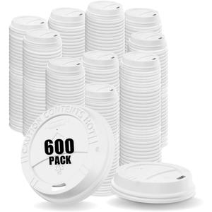 Pack of 600 White Disposable Coffee Cup Lids - Leak-Proof, Heat-Resistant & Strong, 10oz, 12oz, 16oz, 20oz Sizes for Everyday Convenience