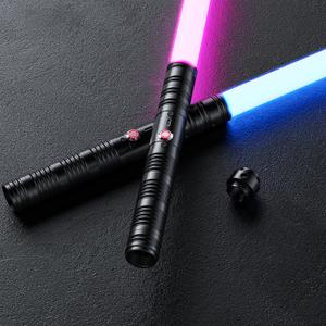 Juxaxia Lightsaber 2 Pack - Metal Hilt Dueling Light Sword with Connector (2-in-1), 20 RGB Colors & 3 Sound Modes, Rechargeable Cosplay Toy for Kids & Adults Gift, Halloween Christmas (Black)