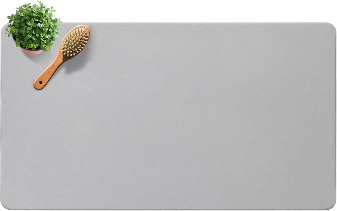 Large Diatomite Stone Bath Mat, Premium Non-Slip Natural Diatomaceous Earth Bathtub Quick Drying Mats for Bathroom Floor (30" x 17" Light Gray)