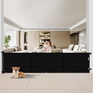 Upgrade 200 inch Retractable Baby Gates Extra Wide with Reinforced Strip Design to Prevent Crawling Through, 200" Retractable Dog Gate, 48" Tall, Retractable Gate for Indoor/Outdoor (Black)