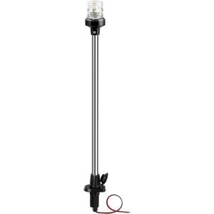 MARINE SYSTEM Boat Stern Lights, Pole 24" LED Anchor Light with Base, 12V 3NM 360° Navigation Lighting for Pontoon, Yacht, Bass, and Fishing Boats (Silver-Stainless Steel Tube)