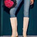Coutgo Womens Faux Suede Knee High Boots Side Zipper Chunky Heel Stretch Winter Boots (Beige)