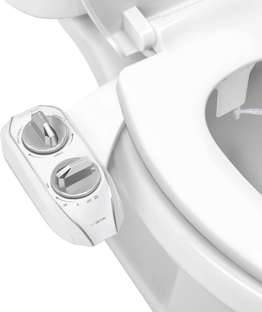 LUXE Bidet NEO 185 Plus - Dual Nozzle, Non-Electric Bidet Attachment for Toilet Seat, Patented Slide-In Install, 360 Self-Clean, EZ-Lift to Clean, Feminine & Rear Wash (Chrome)