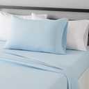 Amazon Basics Lightweight Super Soft Easy Care Wrinkle Free Breathable Brushed Microfiber 3 Piece Bed Sheet Set with 14-Inch Deep Pockets, Twin, Light Blue, Solid