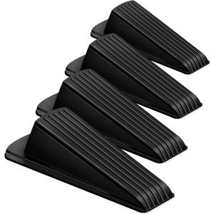 Door Stoppers, 4 Pack Premium Rubber Stoppers Wedge, Stops for Carpet Heavy Duty Door, Bottom of on Tile, Concrete, Carpet, Wooden Floor (Black)