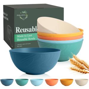 Unbreakable Large Cereal Bowls 40 OZ, Wheat Straw Bowls Set of 6, Alternative Plastic Bowls for Kitchen, Outdoors, Microwave & Dishwasher Safe Bowl Set for Salad, Cereal, Soup, Ramen, Multi
