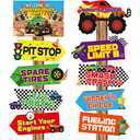Chinco 20 Pieces Truck Party Sign Truck Theme Birthday Decorations Checkered Colorful Car Cardboard Cutouts Backdrop Door Porch Yard Welcome Sign Party Favors for Outdoor Indoor Home Bedroom