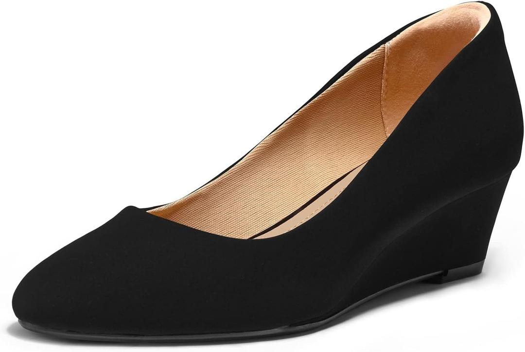 mysoft Women's Wedge Pumps Low Heel Closed Toe 2in Dress Shoes (7.5, Black)