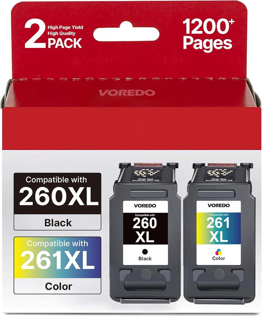 260XL 261XL Replacement for Canon Ink 260 and 261 Ink Cartridges PG260 XL CL261 XL for Canon Pixma TS6420a TS6420 TS6400 TR7020a TR7020 TR7000 TS5300 TS5320 Printer Ink Cartridge (1 Black,1 Color)