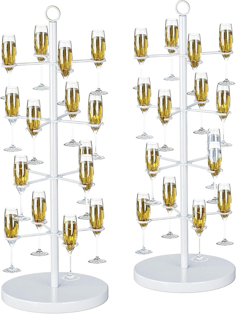 Champagne Tree Stand,Champagne Tower,4 Tier Metal Cocktail Tree Stand,Cocktail Tree Stand,Champagne Stand for Weddings, Bridal Shower, Parties & Events,2 Pack,White