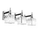 HUOKU Modern Crystal Bathroom Vanity Light 3-Light Wall Light Fixtures Over Mirror Chrome Vanity Lighting for Bathroom Square Shade Wall Sconce